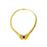 An 18K gold Ancient Greek style necklace with Lapis lazuli. Gross weight approx. 44.80 gr.
