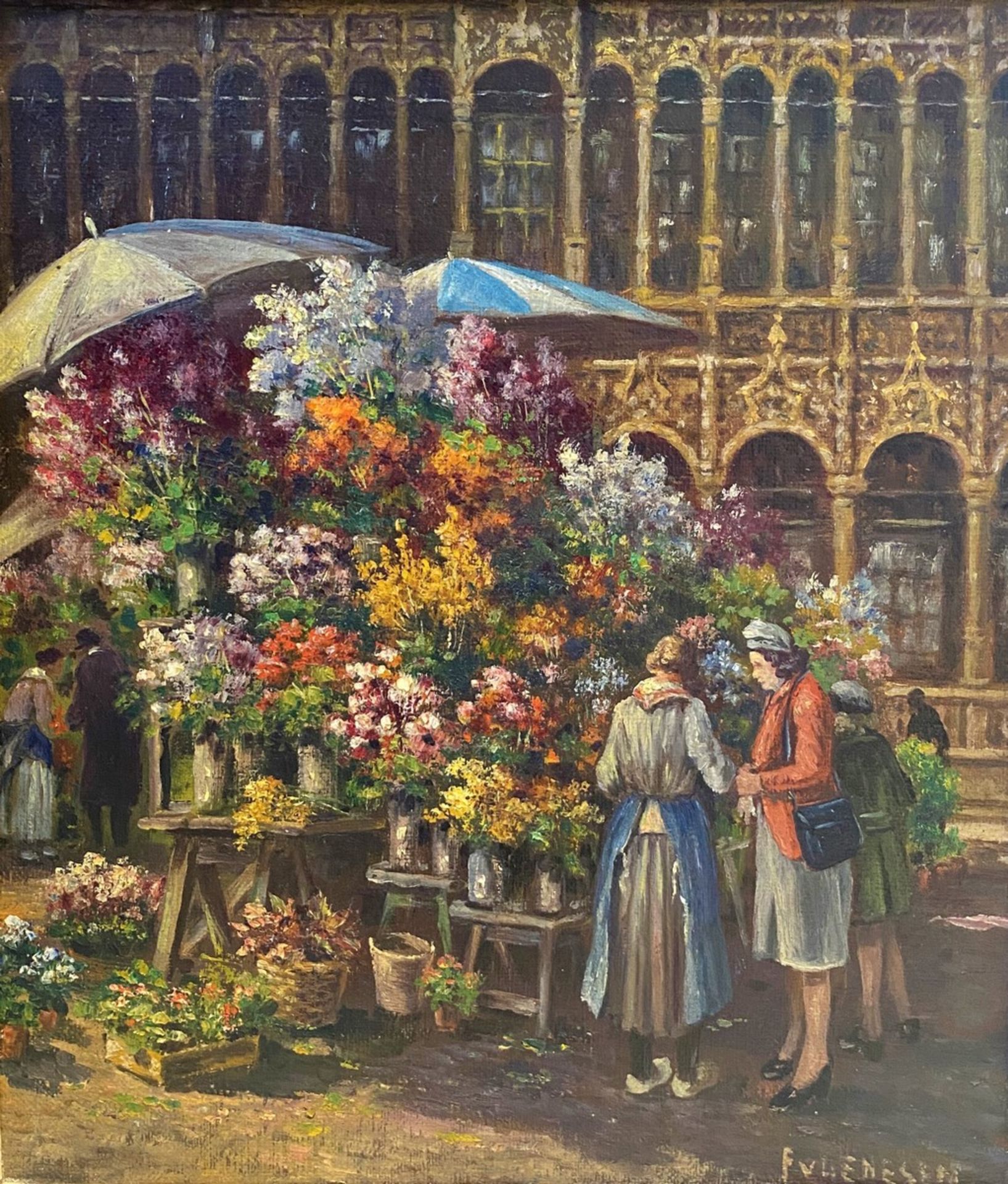 Franz VAN GENESEN (1887-1945)Le marché aux fleurs