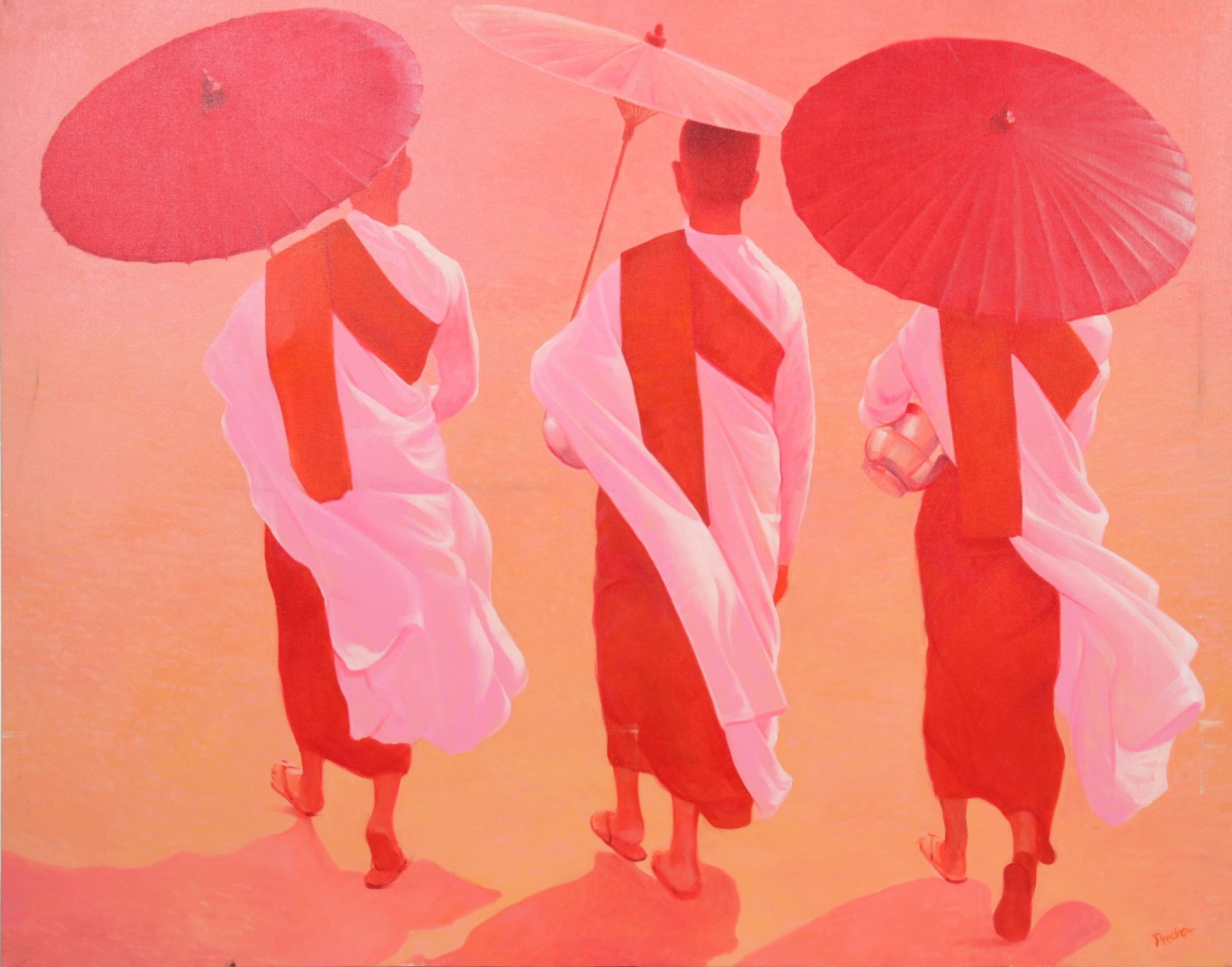 "Marche de moines Tibétains" de PREDA Peintre thailandais de Bangkok Huile sur toile [...]