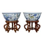 PAIR OF CHINESE DOUCAI PORCELAIN ‘CHICKEN’ CUPS, KANGXI PERIOD, 18th CENTURY