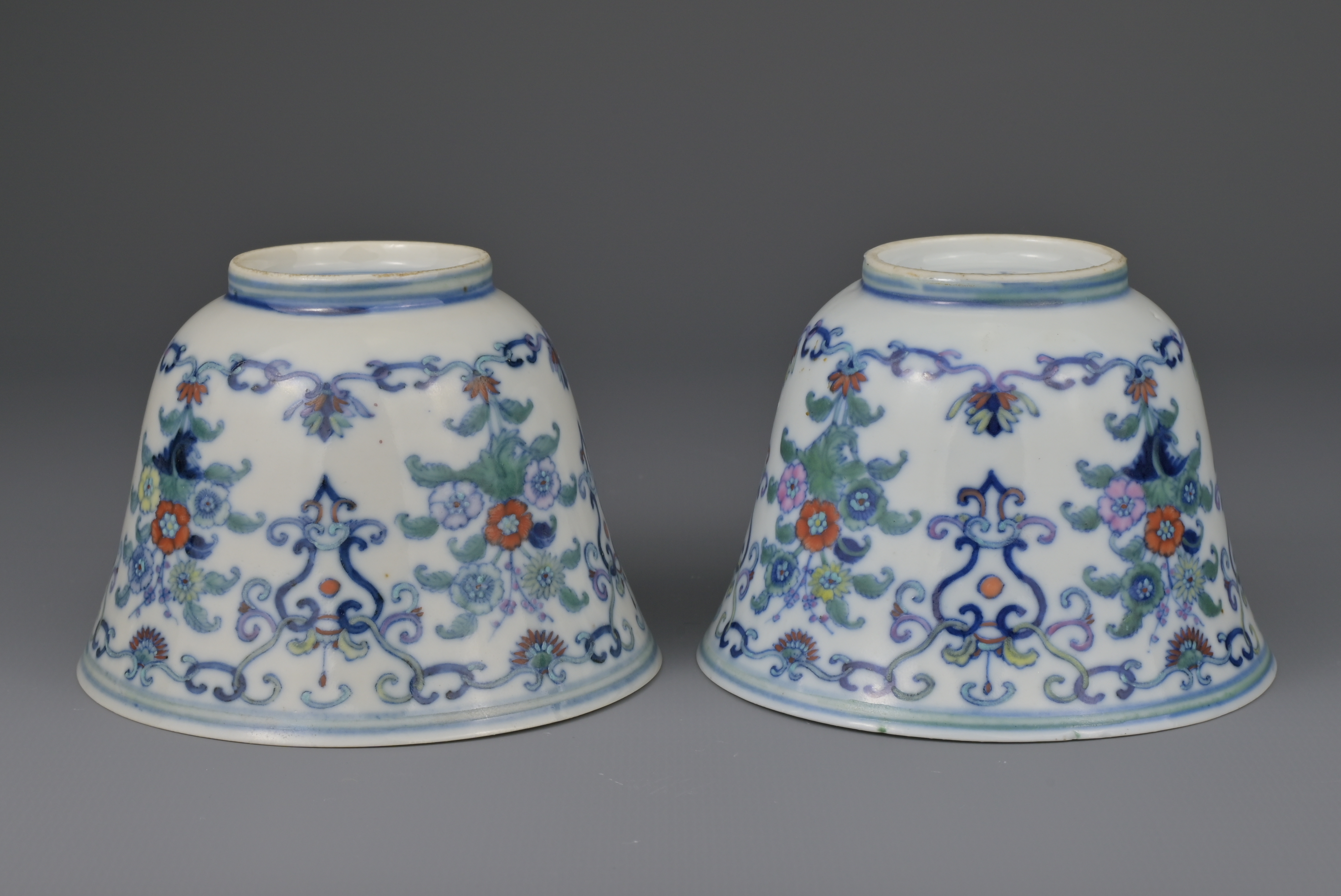 FINE PAIR OF CHINESE DOUCAI PORCELAIN WINE CUPS, YONGZHENG MARK AND PERIOD, 18th CENTURY - Image 6 of 8