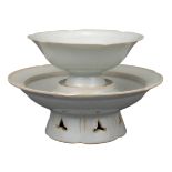 CHINESE SONG DYNASTY QINGBAI PORCELAIN FOLIATE CUP AND STAND
