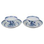 FINE PAIR OF CHINESE NANKING CARGO BLUE AND WHITE PORCELAIN CUPS & SAUCERS, 18th CENTURY