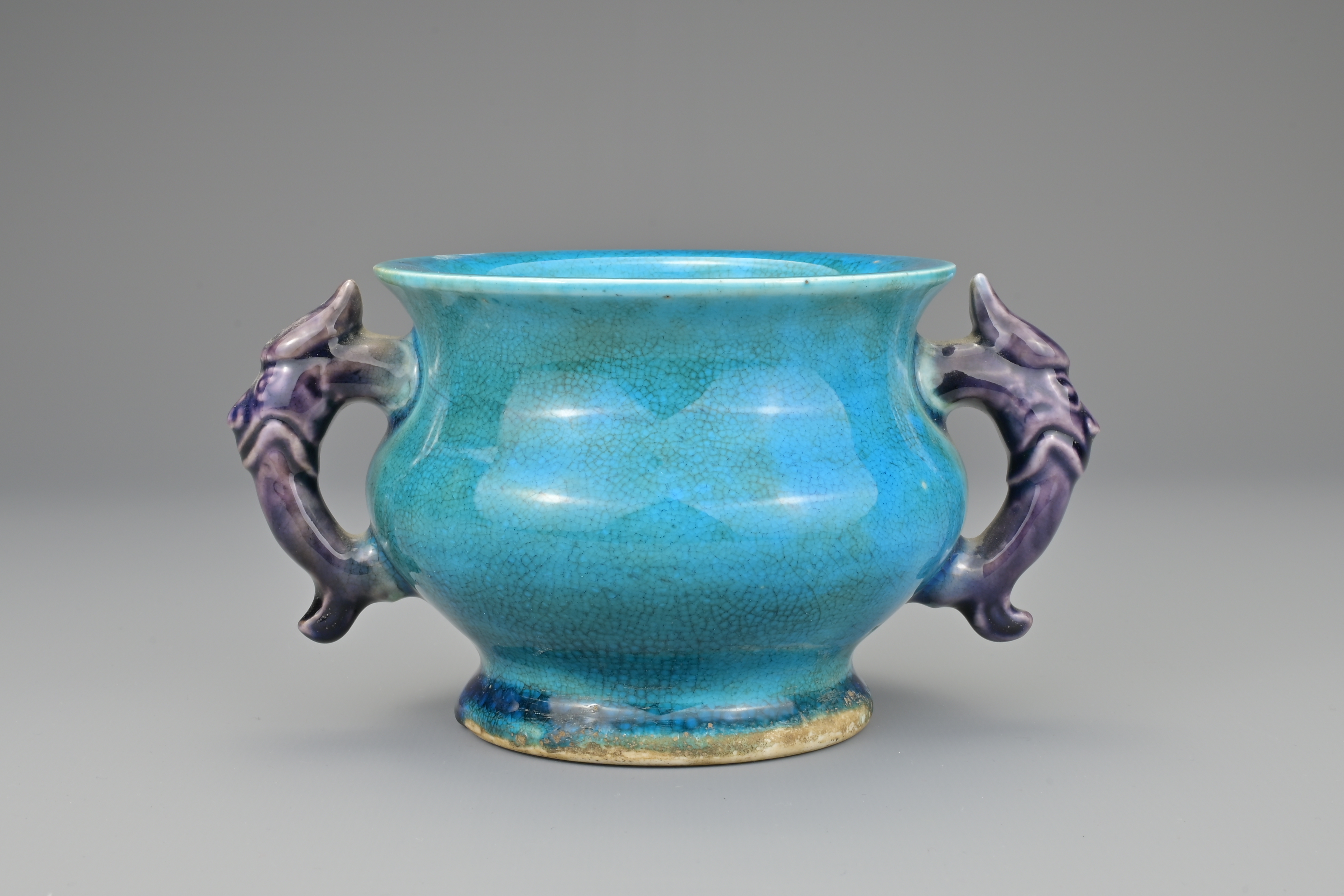 CHINESE TURQUOISE AND AUBERGINE GLAZED PORCELAIN CENSER, KANGXI PERIOD, 17/18th CENTURY - Image 4 of 9