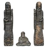 PAIR OF CHINESE CARVED SOAPSTONE FIGURES OF SHOU LAO, EARLY 20th CENTURY