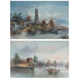 TWO OIL ON BOARD PAINTINGS OF WHAMPOA, CANTON CHINA