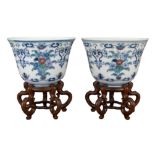 FINE PAIR OF CHINESE DOUCAI PORCELAIN WINE CUPS, YONGZHENG MARK AND PERIOD, 18th CENTURY