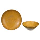 CHINESE AMBER-GLAZED POTTERY BOWL AND DISH, LIAO DYNASTY