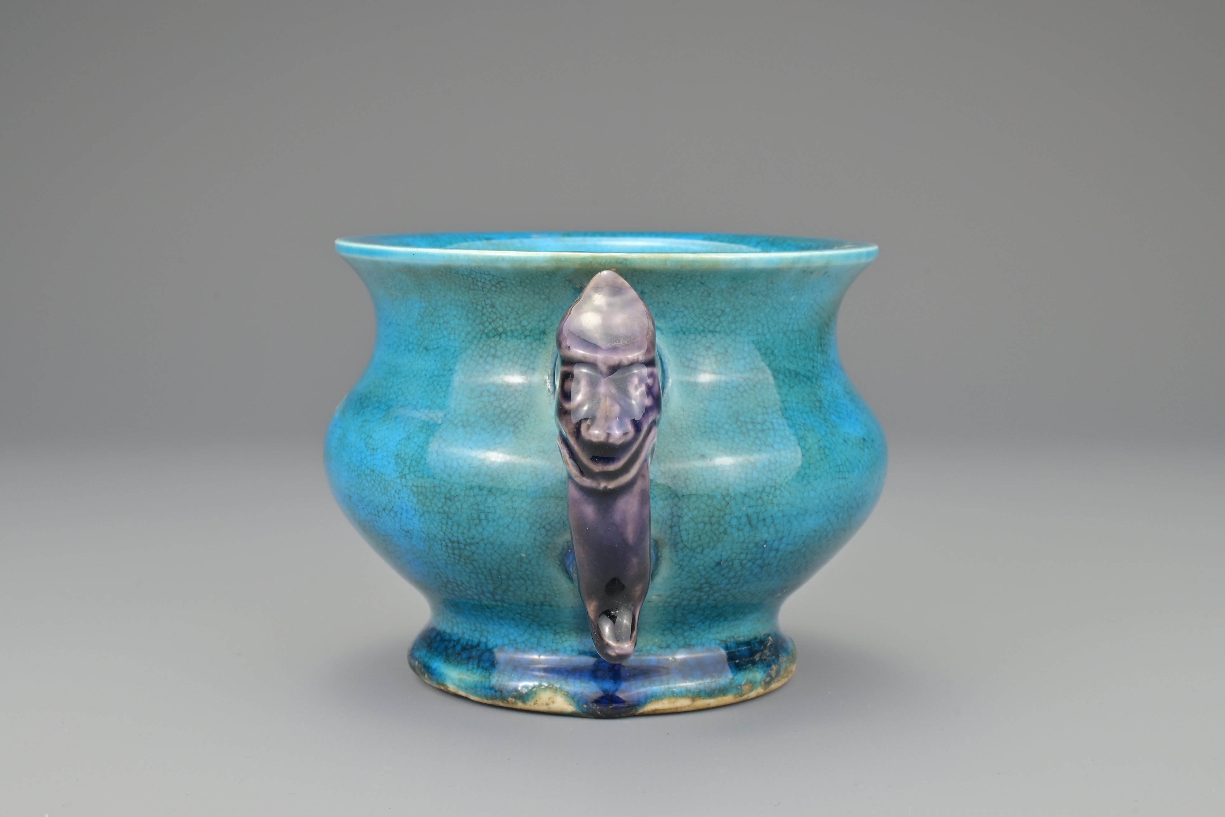 CHINESE TURQUOISE AND AUBERGINE GLAZED PORCELAIN CENSER, KANGXI PERIOD, 17/18th CENTURY - Image 3 of 9