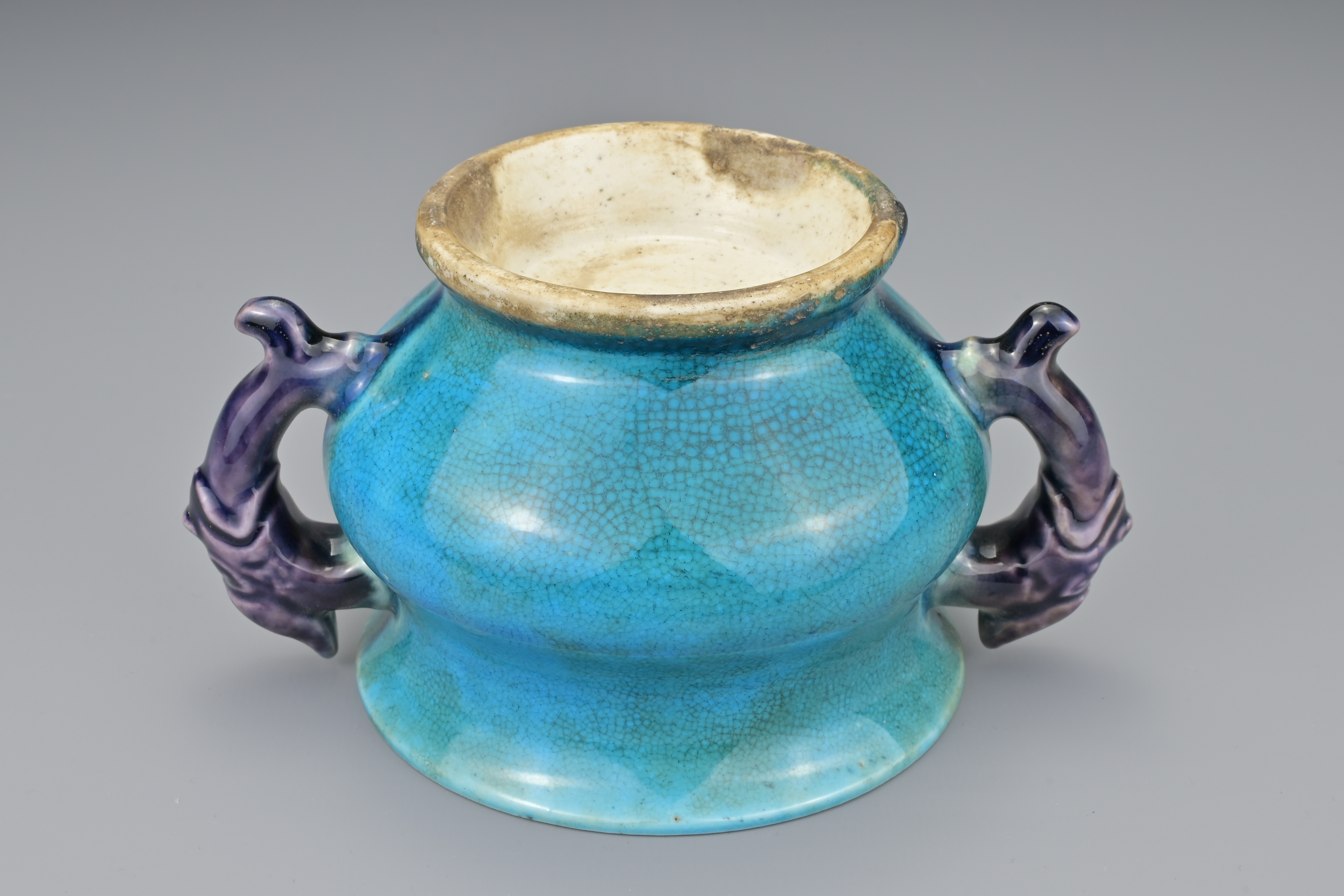 CHINESE TURQUOISE AND AUBERGINE GLAZED PORCELAIN CENSER, KANGXI PERIOD, 17/18th CENTURY - Image 7 of 9