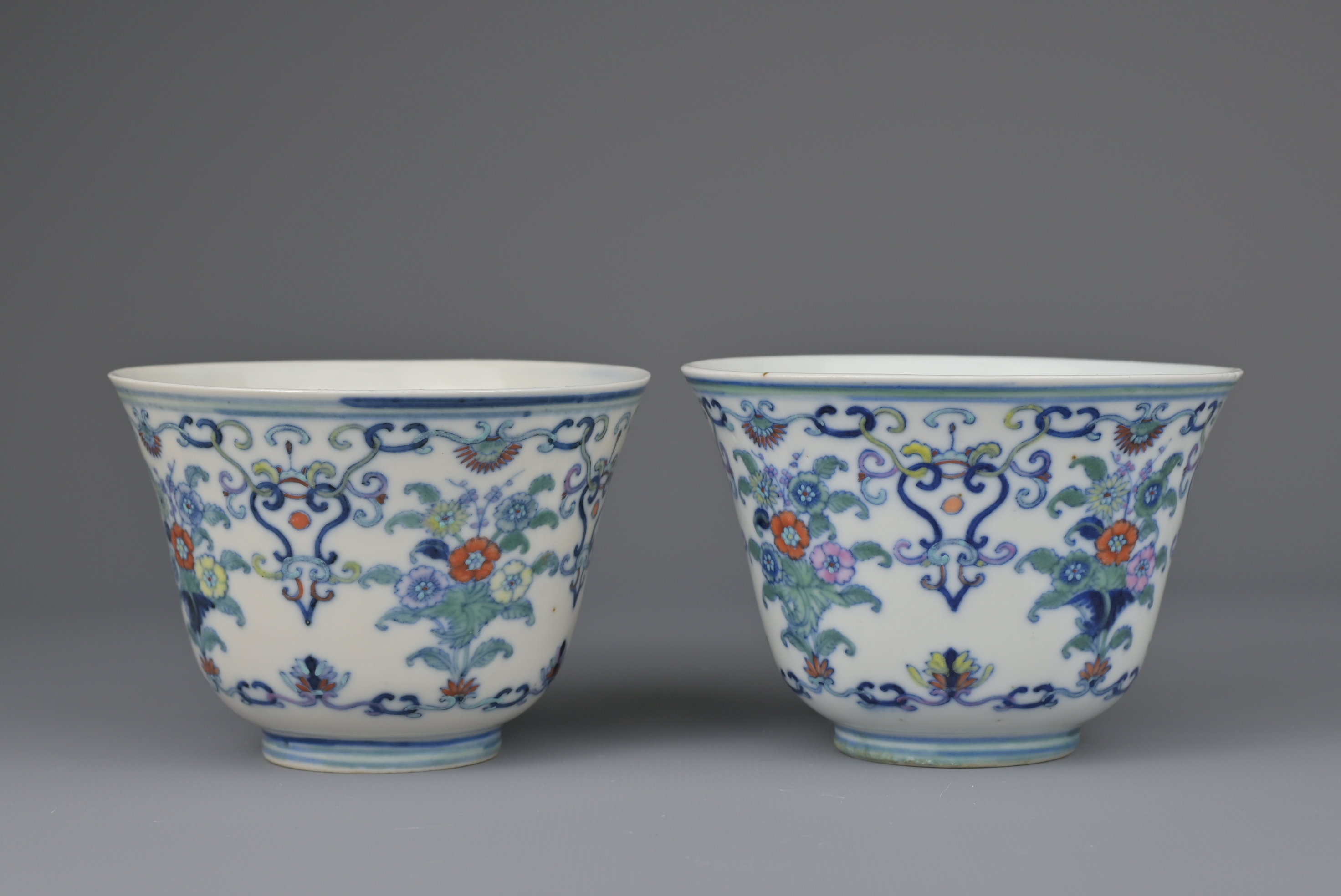 FINE PAIR OF CHINESE DOUCAI PORCELAIN WINE CUPS, YONGZHENG MARK AND PERIOD, 18th CENTURY - Image 3 of 8