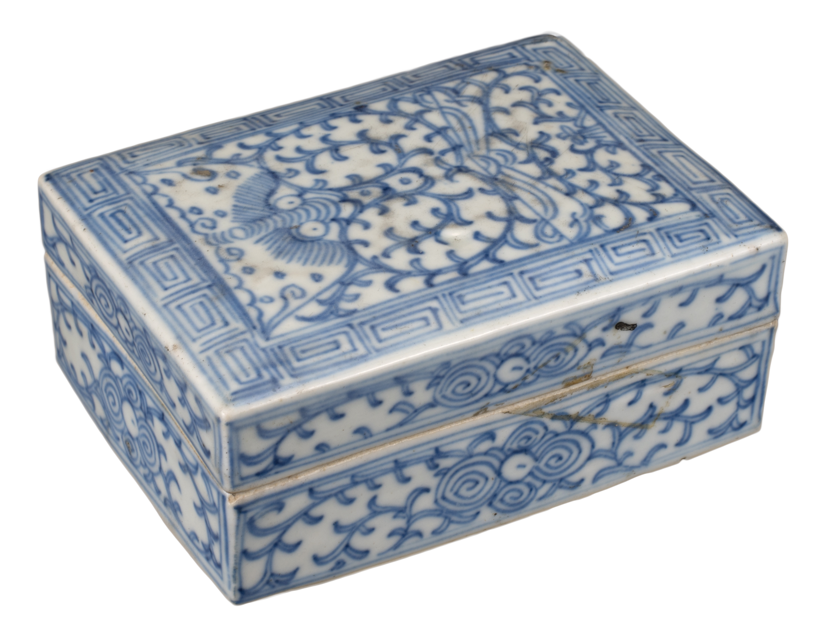 CHINESE BLUE AND WHITE PORCELAIN INK BOX AND COVER, JIAQING PERIOD, EARLY 19th CENTURY