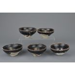 GROUP OF FIVE SONG DYNASTY CIZHOU BLACK GLAZED TEA BOWLS