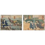 TWO JAPANESE WOODBLOCK DIPTYCH PRINTS, UTAGAWA KUNISADA, LATE EDO PERIOD CIRCA 1860