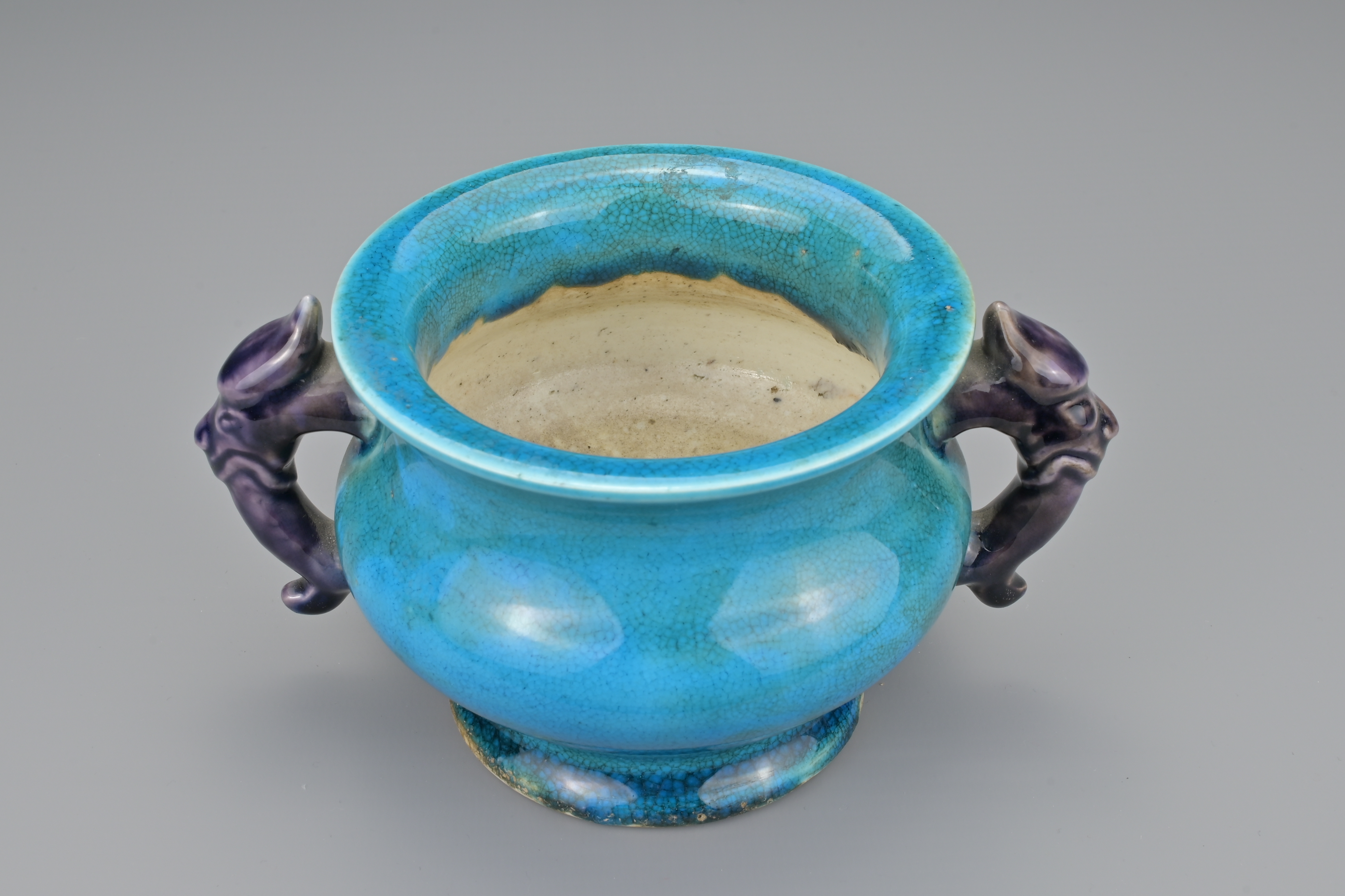 CHINESE TURQUOISE AND AUBERGINE GLAZED PORCELAIN CENSER, KANGXI PERIOD, 17/18th CENTURY - Image 9 of 9