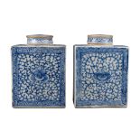 PAIF OF CHINESE BLUE AND WHITE PORCELAIN TEA CADDIES, JIAQING PERIOD, EARLY 19th CENTURY