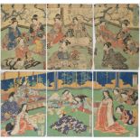TWO JAPANESE WOODBLOCK TRIPTYCH PRINTS, UTAGAWA KUNISADA & UTAGAWA KUNISADA II, LATE EDO EARLY MEIJI