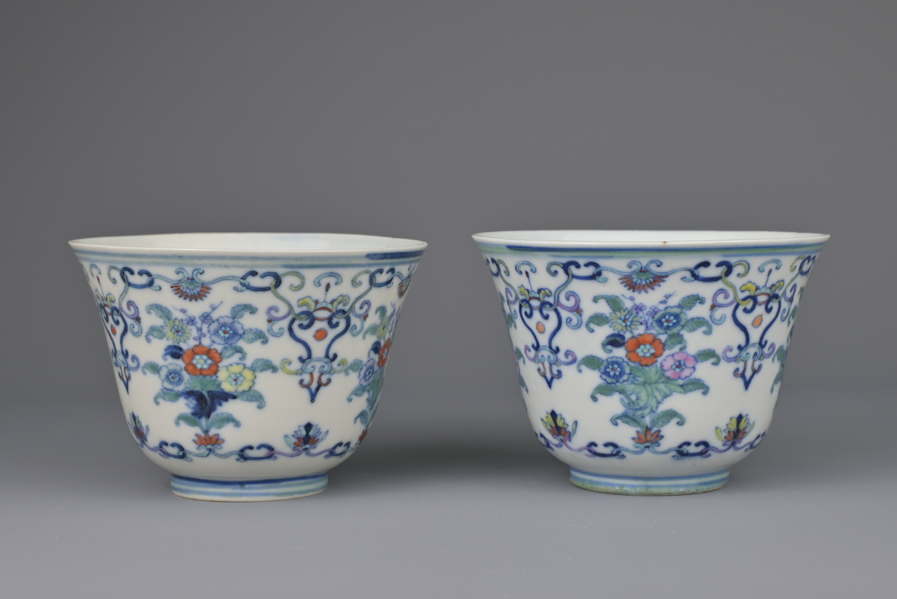 FINE PAIR OF CHINESE DOUCAI PORCELAIN WINE CUPS, YONGZHENG MARK AND PERIOD, 18th CENTURY - Image 2 of 8