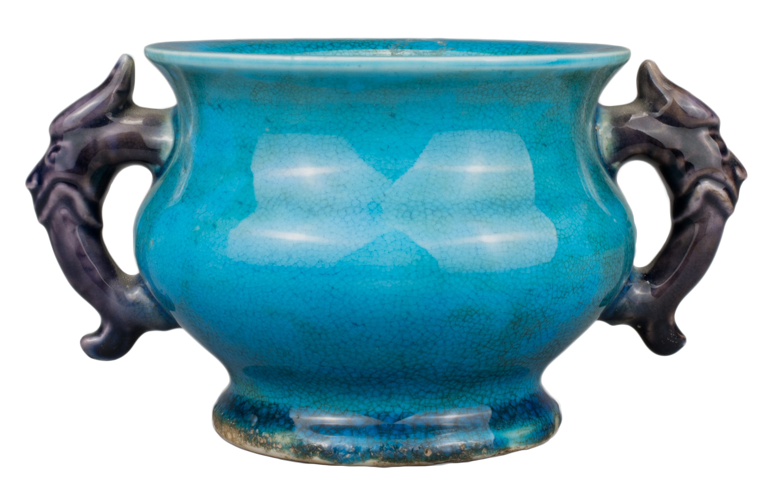 CHINESE TURQUOISE AND AUBERGINE GLAZED PORCELAIN CENSER, KANGXI PERIOD, 17/18th CENTURY