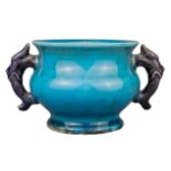 CHINESE TURQUOISE AND AUBERGINE GLAZED PORCELAIN CENSER, KANGXI PERIOD, 17/18th CENTURY