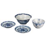 FOUR CHINESE BLUE AND WHITE PORCELAIN BOWLS & DISHES, 18th/19th CENTURY