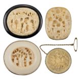 FOUR CHINESE CARVED IVORY BROOCHES, CANTONESE 19th CENTURY