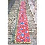 EXTREMELY LARGE CHINESE RED WOOL EMBROIDERED BANNER - 10 METERS