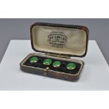 A PAIR OF JADE CUFFLINKS SET IN 18CT GOLD WITH BOX