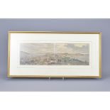 A LARGE FRAMED LITHOGRAPHIC PRINT OF MACAU HARBOUR