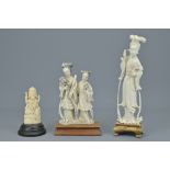 TWO CHINESE IVORY FIGURES AND ONE OTHER EXAMPLE