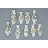NINE 19TH CENTURY CHINESE FAMILLE ROSE PORCELAIN WALL VASES