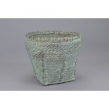 A JAPANESE BRONZE WICKER BASKET FORM JARDINERE