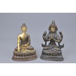 TWO ASIAN BRONZE SEATED BUDDHAS