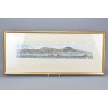 A LARGE FRAMED LITHOGRAPHIC PRINT OF HONG KONG HARBOUR