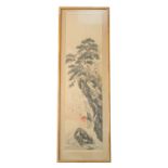 A JAPANESE WATERCOLOUR PAINTING ON SILK OF PINE TREE AND CRANES, SIGNIFYING LONG LIFE,