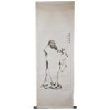 A CHINESE WATERCOLOUR PAINTING OF DA MO ON A SCROLL