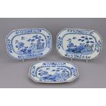 THREE CHINESE BLUE AND WHITE PORCELAIN MATCHING PLATTERS