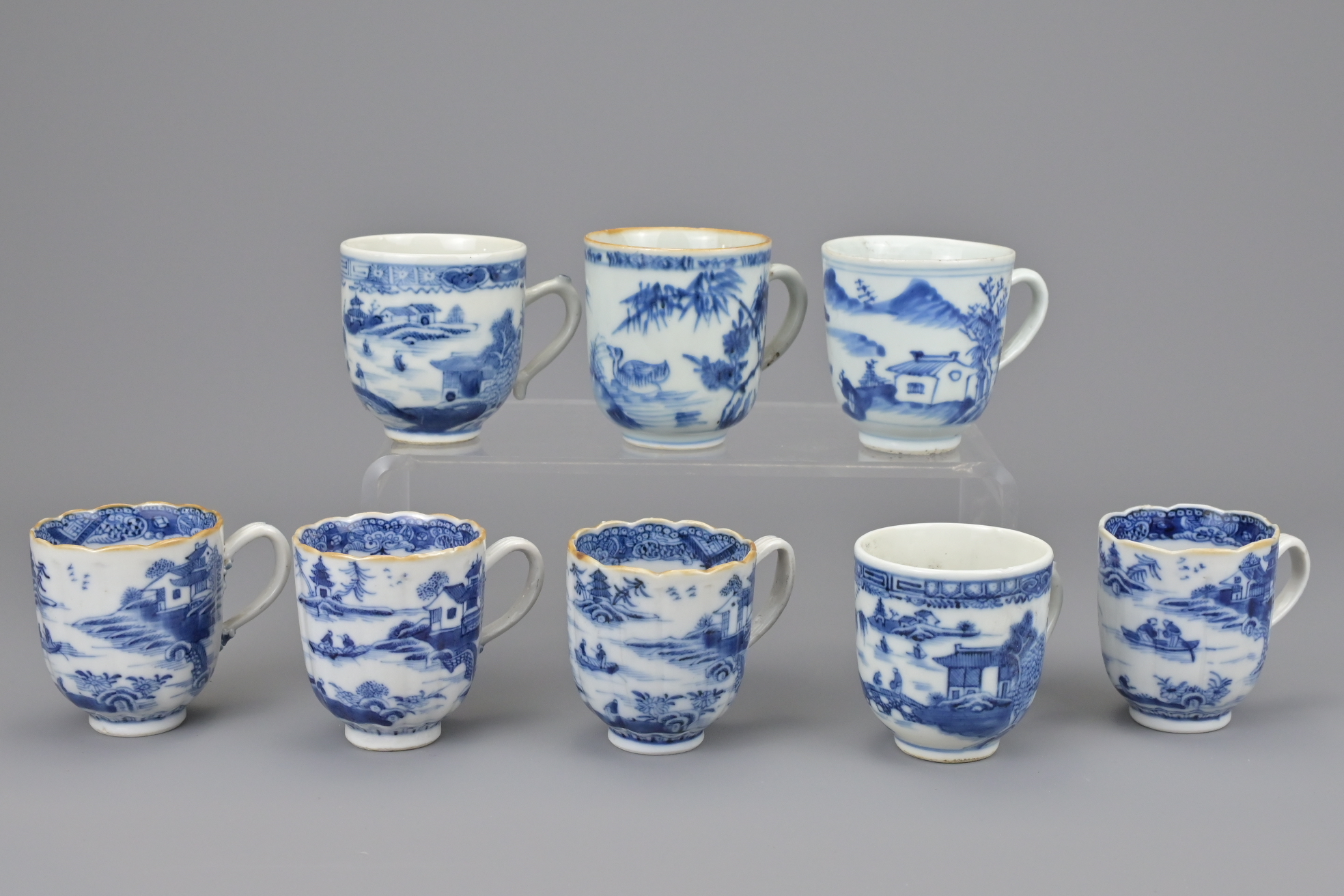 EIGHT CHINESE BLUE AND WHITE PORCELAIN COFFEE CUPS