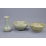 THREE LONGQUAN CELADON ITEMS MING DYNASTY AND LATER