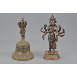 AN INDIAN FIGURE AND TIBETIAN BRONZE BELL