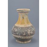 A CHINESE HAN DYNASTY GREY POTTERY PAINTED JAR