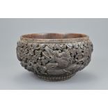 ASIAN DRAGON CARVED WOODEN FRUIT BOWL