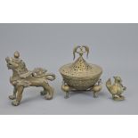 THREE INDIAN BRONZE ITEMS