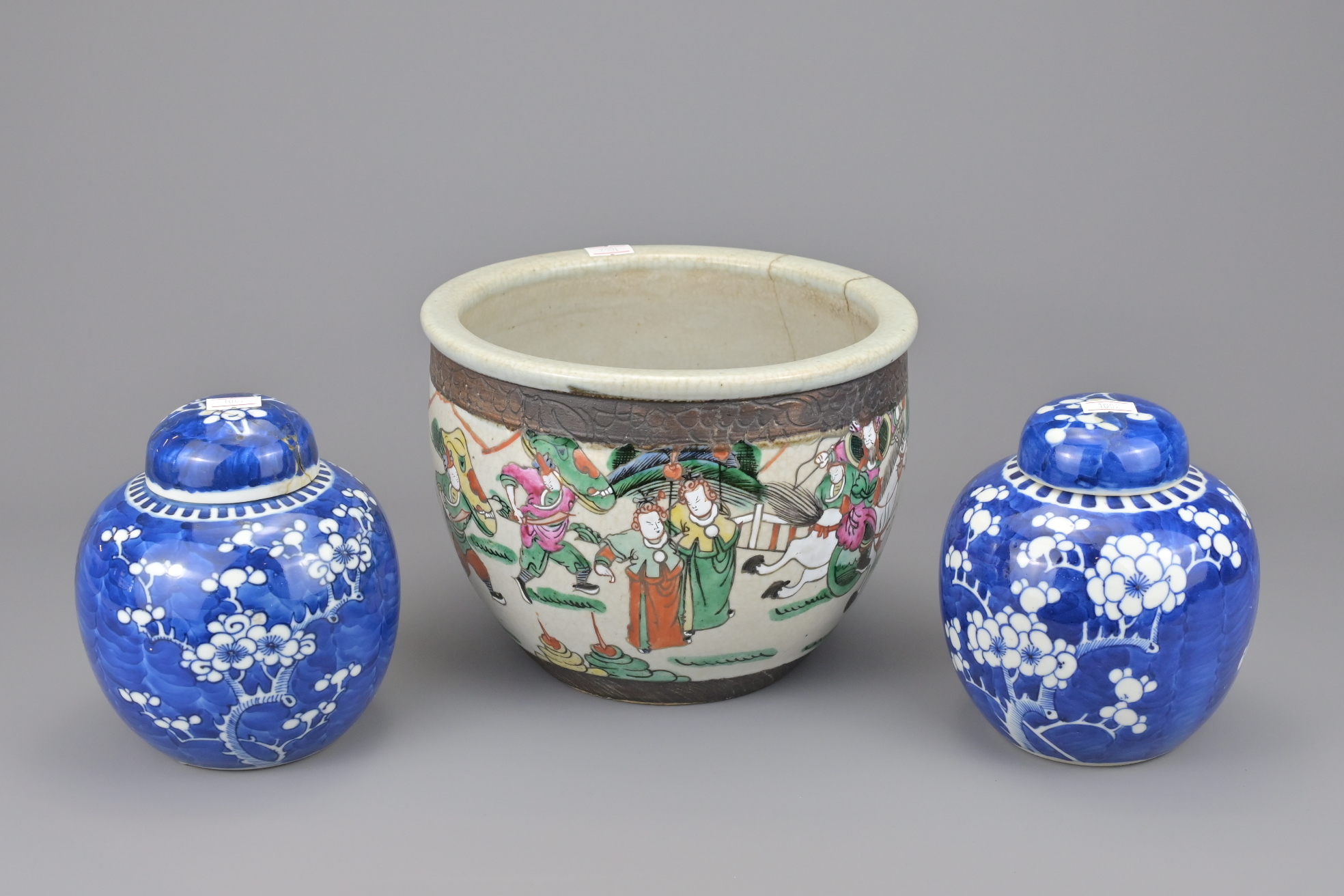 TWO CHINESE BLUE AND WHITE PORCELAIN LIDDED GINGER JARS