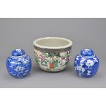 TWO CHINESE BLUE AND WHITE PORCELAIN LIDDED GINGER JARS