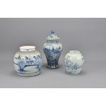 Three Vintage Chinese Blue and White Porcelain Jar