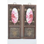 A Pair Of Chinese Painted Porcelain Plaques In Carved Fitted Wooden Frames