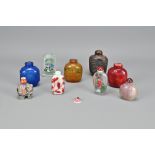 Nine Vintage Chinese Snuff Bottles In Varying Mate