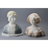 A Pair of Art Deco Alabaster Busts Of Two Females