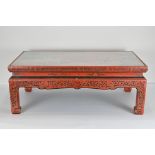 A Vintage Chinese Red Lacquered Low-line Tea Table